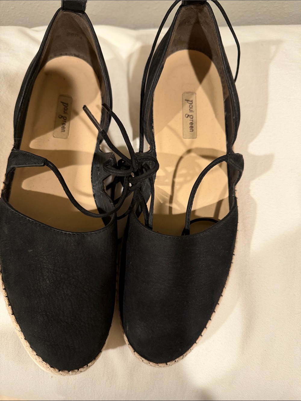 Paul Green Black Lace-Up Espadrille Flats size 38